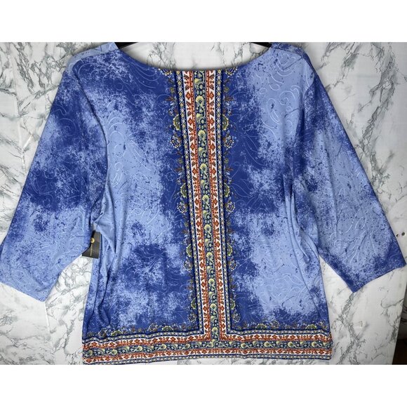 JM Collection Womens Jacquard Top Blue Lilac 3X Bohemian Style - Picture 2 of 9